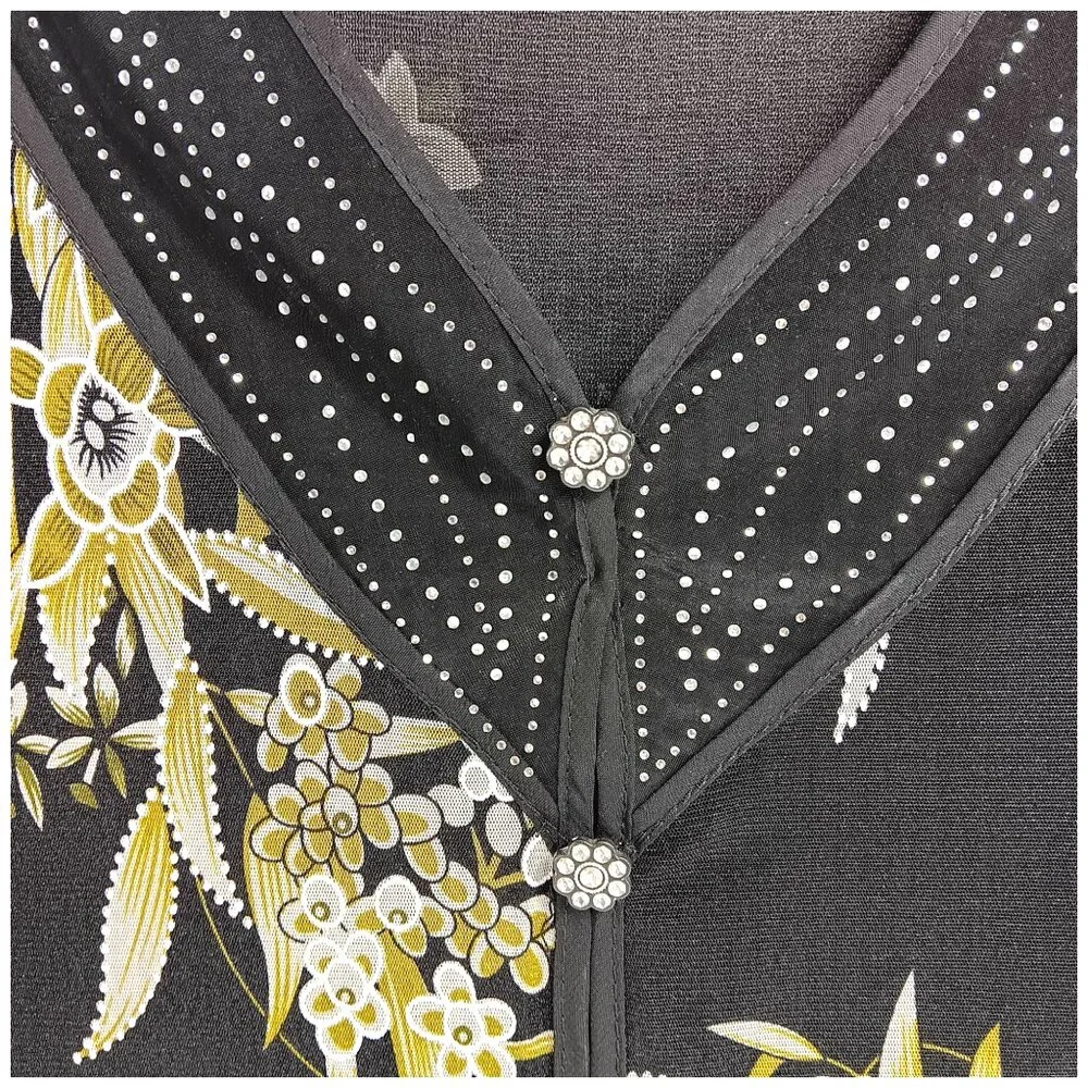 Design Works- Women's Top-Black, Green-White floral- PSMALL-Lined 3/4 Sleeve - Picture 4 of 14